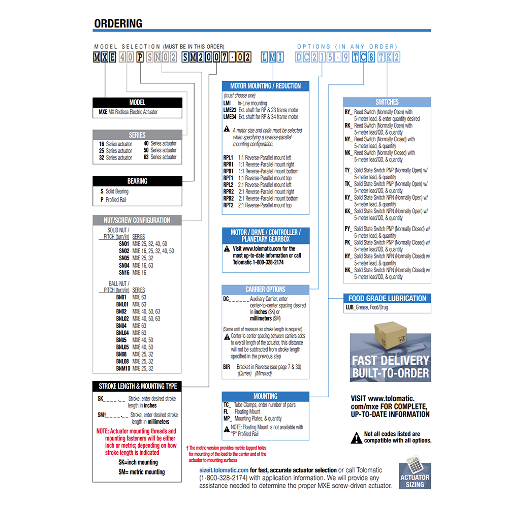 MXE-S SERIES TOLOMATIC MXE-S SERIES RODLESS ELECTRIC ACTUATOR<BR>SPECIFY NOTED INFORMATION FOR PRICE AND AVAILABILITY